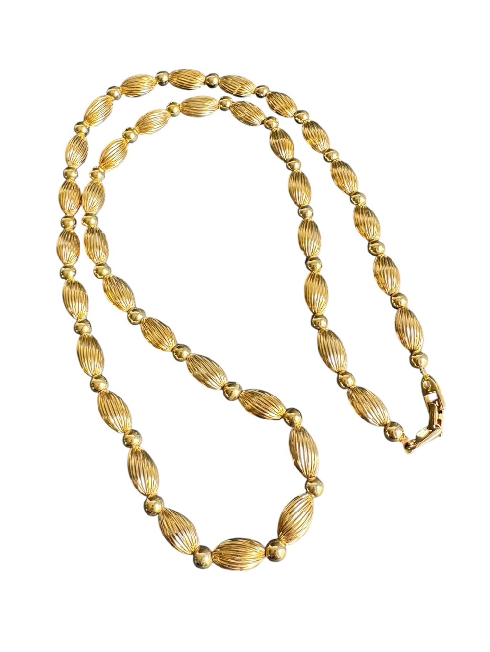 Vintage Napier Beaded Necklace Polished Fluted Beads Chunky‎ Gold Tone Statement